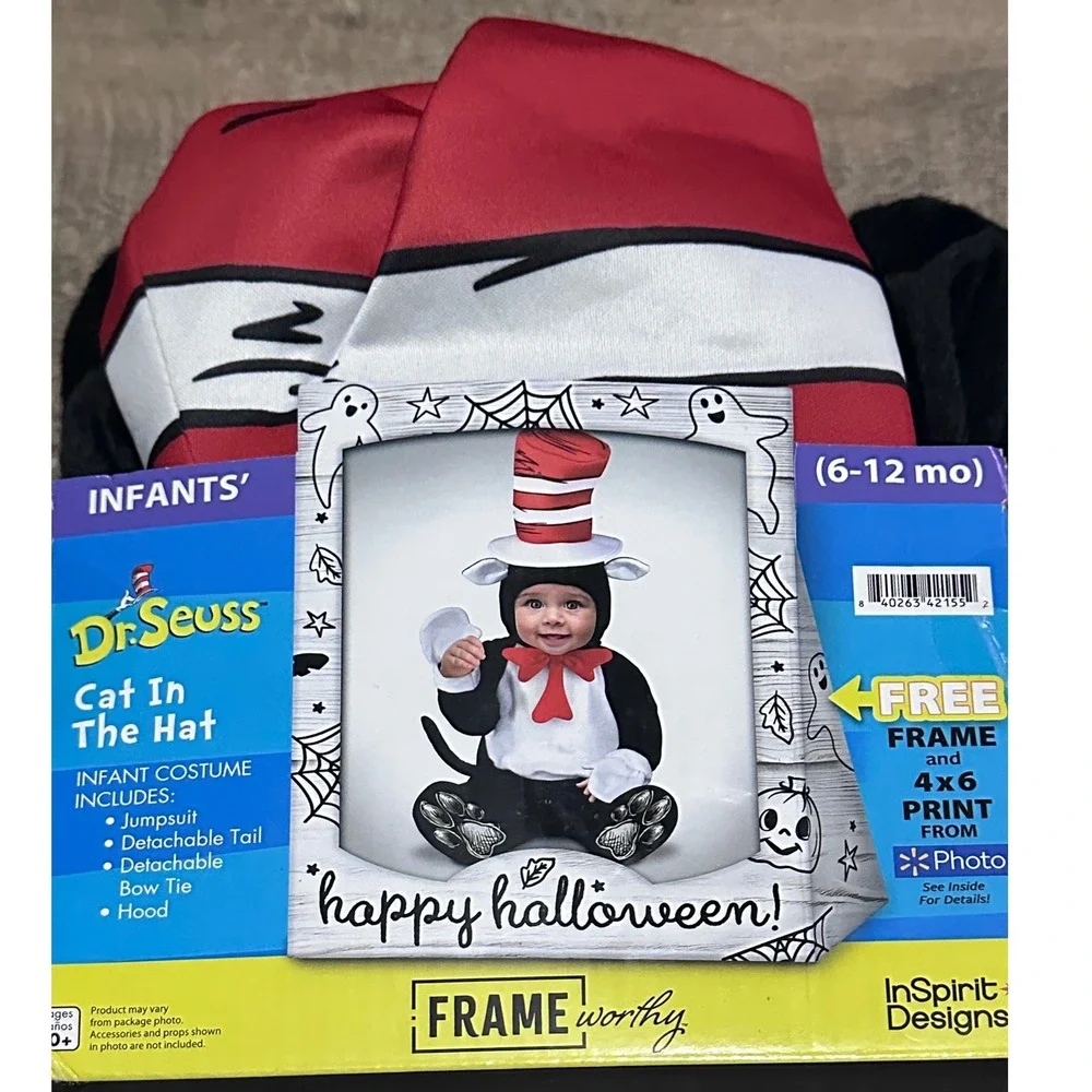 Dr. Seuss Cat in the Hat Infant Halloween Costume with Frame 6-12 Months NWT